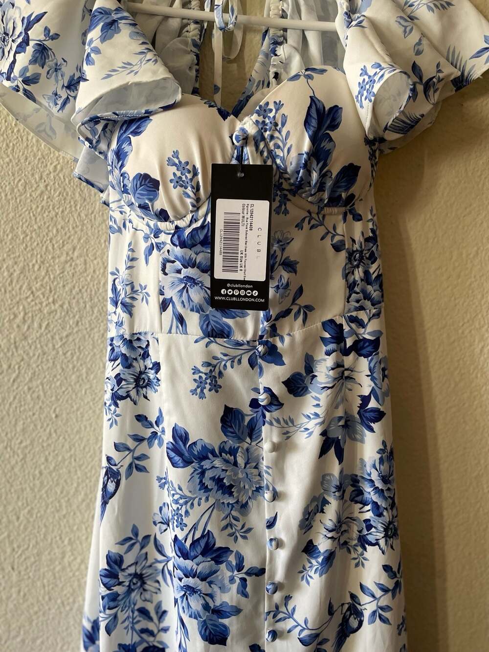 Club L London Blue Floral Ruched Maxi Dress UK Size 8 - Picture 3 of 13